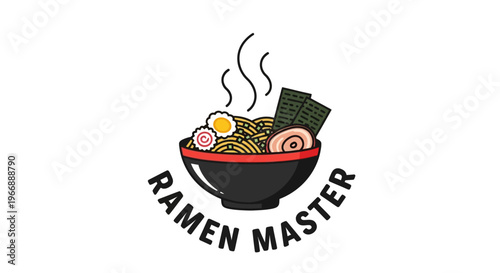 Ramen Master Logo Design with Steaming Bowl of Japanese Noodle Soup