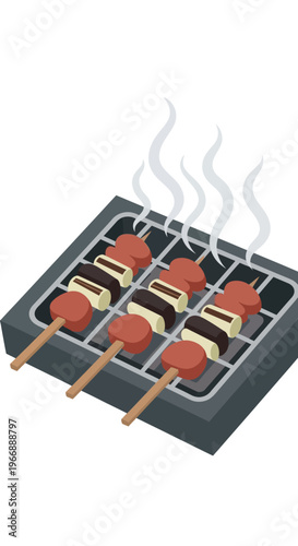 Grilled Yakitori Skewers on Charcoal Grill