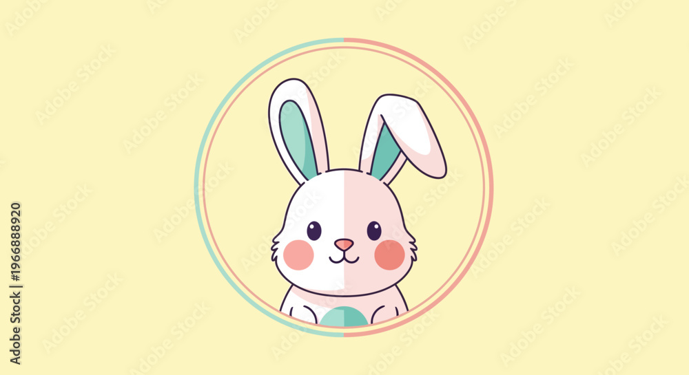 Obraz premium Adorable Rabbit Character Badge in Flat Vector with Pastel Color Design