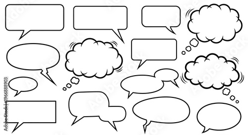 Collection of Hand Drawn Comic Speech Bubbles and Thought Clouds