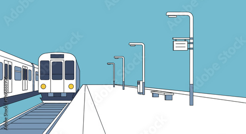 Minimalist Illustration of a Subway Train Arriving at a Modern Station Platform