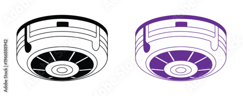 Testing smoke alarm icon set. Logo of testing smoke alarm,, alert icon with device outline. hand pressing test button. harmonious logo variations of the same emblematic, hand pressing test button