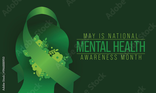 Mental health awareness month observed each year during May. it includes our emotional, psychological, and social well-being. It affects how we think, feel, and act. Vector illustration.