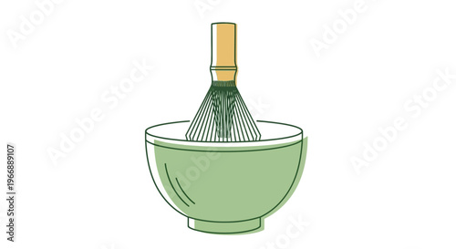Matcha Tea Whisk and Bowl Illustration