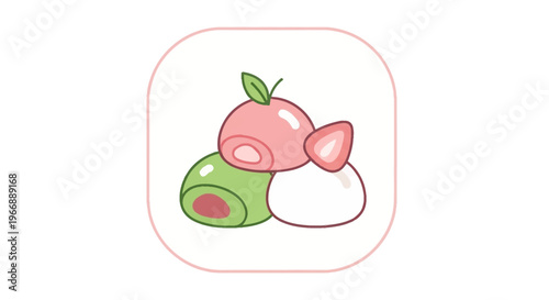 Cute Japanese Mochi Dessert Illustration with Strawberry and Matcha Flavors