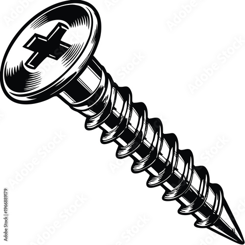 Screw, metal fastener, threaded bolt, woodworking tool, construction hardware, DIY project, repair part, fixing item, mechanical component, equipment, apparatus, device, tool, instrument, utility, aid