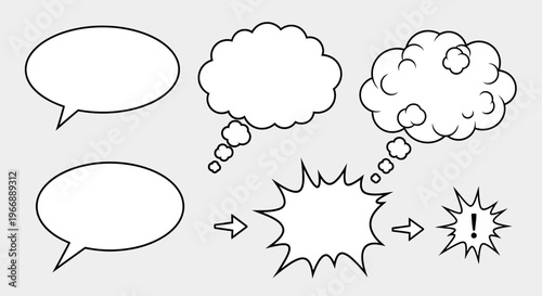 Hand-drawn speech and thought bubbles set, comic style communication elements