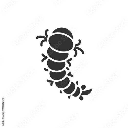 Centipede insect icon. Pest and crawling arthropod symbol. Monochrome black and white symbol