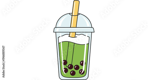 Matcha Bubble Tea Drink in Plastic Cup with Straw