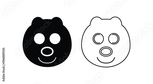 a black and white bear head with a smiling face Vector