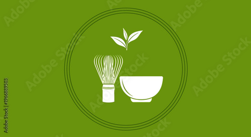 Minimalist Matcha Tea Ceremony Icon Set with Whisk and Bowl