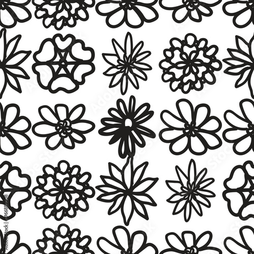 Obraz na płótnie Doodle florals forming seamless repeating pattern, featuring delicate blooming f
