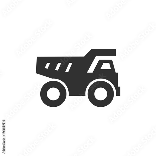 Mining dump truck icon. Heavy industrial transport vehicle concept. Monochrome black and white symbol