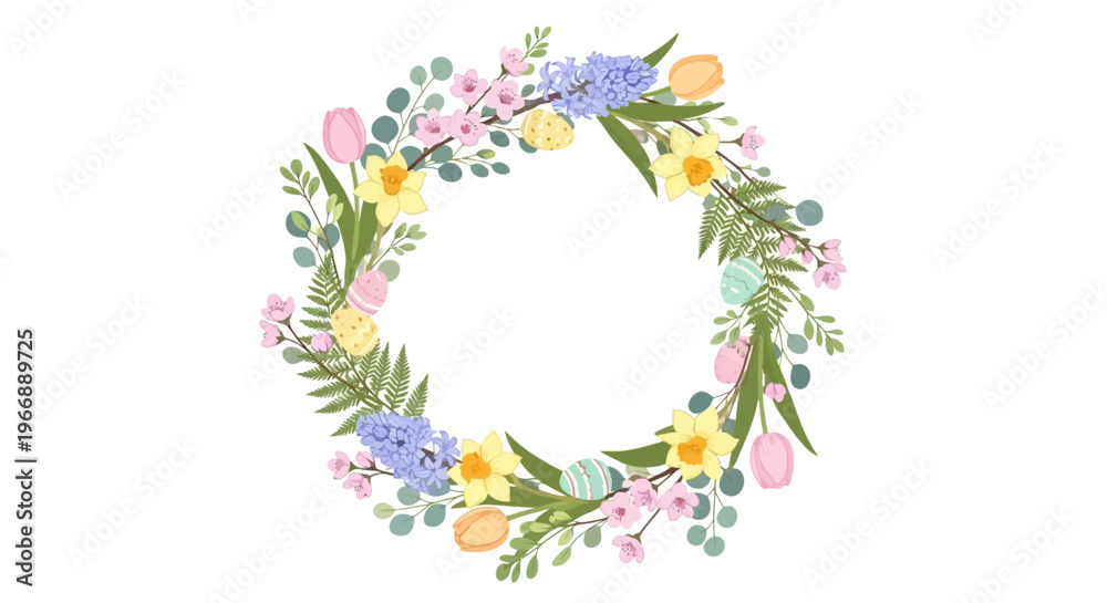 Obraz premium Minimal Easter Wreath Frame with Soft Pastel Floral Elements