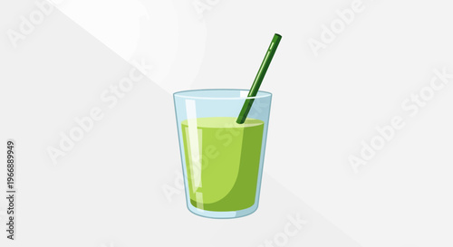 Fresh Green Smoothie or Vegetable Juice in Glass with Straw