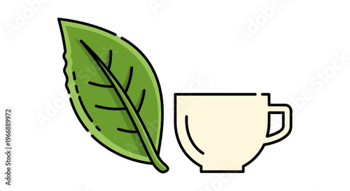 Green Tea Leaf and Cup Icon Illustration
