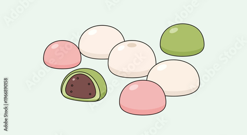 Assorted Japanese Mochi Rice Cakes Illustration