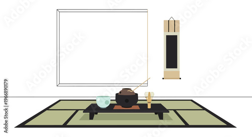 Minimalist Japanese Tea Ceremony Room Illustration