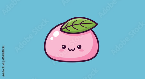 Cute Kawaii Pink Mochi with Leaf Illustration