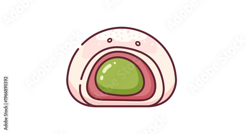 Cute Cartoon Mochi with Matcha Filling Illustration