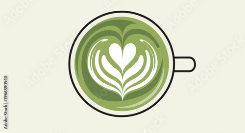 Matcha Green Tea Latte with Heart Latte Art