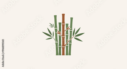 Minimalist Bamboo Stalks Illustration with Green and Brown Tones