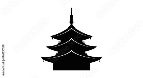 Black Silhouette of a Traditional Japanese Pagoda Temple