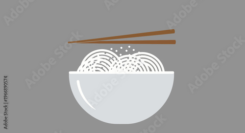 Minimalist Vector Illustration of a Bowl of Noodles with Chopsticks