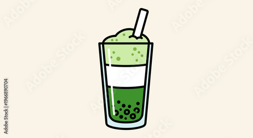 Hand-Drawn Illustration of a Matcha Bubble Tea Drink