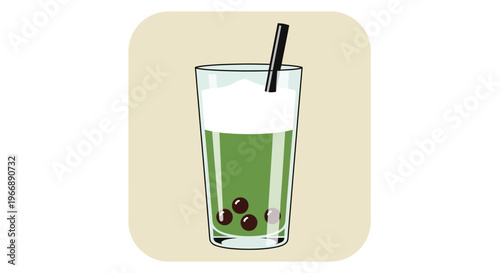 Matcha Bubble Tea with Tapioca Pearls Illustration