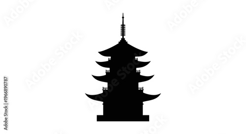 Black Silhouette of Traditional Japanese Pagoda Temple