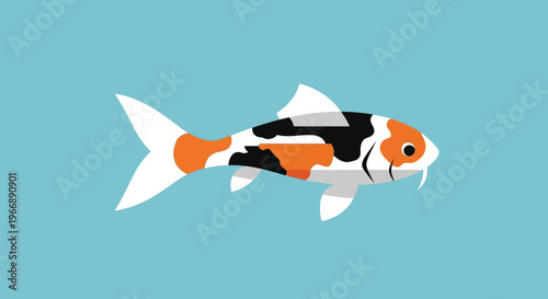 Flat Vector Illustration of a Colorful Koi Fish on Blue Background