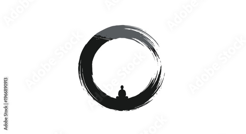Zen Enso Circle with Meditating Person Silhouette