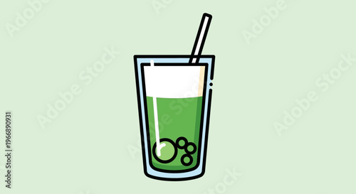 Green Matcha Bubble Tea Drink Icon Illustration