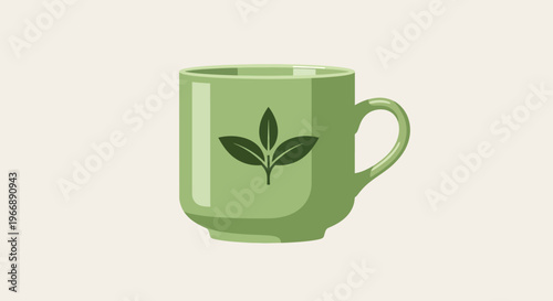 Green Tea Cup with Leaf Icon Illustration