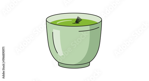 Hand-Drawn Illustration of a Matcha Tea Bowl