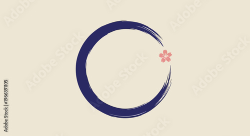 Minimalist Zen Enso Circle with Sakura Blossom Symbol