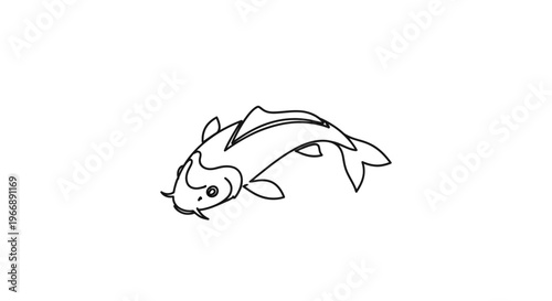 Minimalist Line Art Drawing of a Swimming Koi Fish