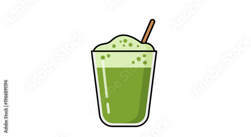 Matcha Green Tea Smoothie or Latte in a Glass with Foam