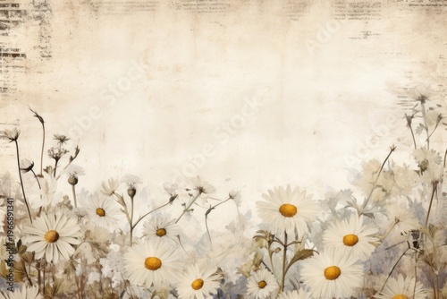 Daisy flower ephemera border backgrounds plant paper.
