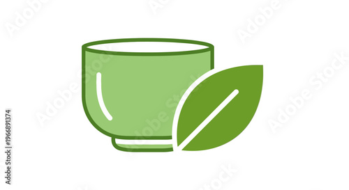 Green Tea Cup Icon with Leaf Symbol