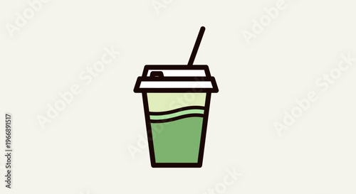 Minimalist Green Matcha Latte Paper Cup Vector Illustration