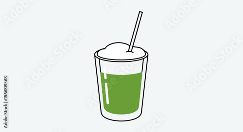 Minimalist Illustration of a Refreshing Green Matcha Latte in a Glass