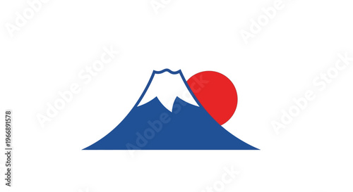 Minimalist Mount Fuji and Rising Sun Icon