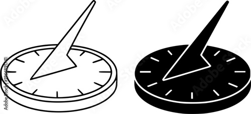 Sundial vector icon illustration, outline and silhouette, for antique or vintage design, transparent isolated background