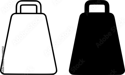 Cowbell vector icon illustration, in outline and silhouette design, transparent isolated background