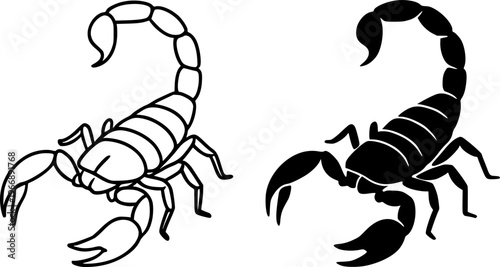 Scorpion vector icon illustration, outline and silhouette, for animal or nature design, transparent isolated background