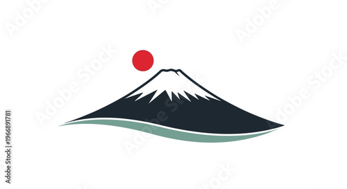 Minimalist Mount Fuji Illustration with Red Sun Symbol