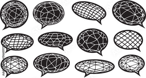 Wireframe speech bubbles in various geometric patterns and shapes