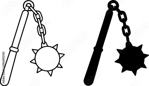 Flail vector icon illustration, in outline and silhouette design, transparent isolated background